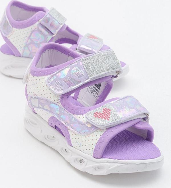 mnpc Kız Çocuk Beyaz-Lila Işıklı Anatomik Hafif Spor Sandalet - Image 1