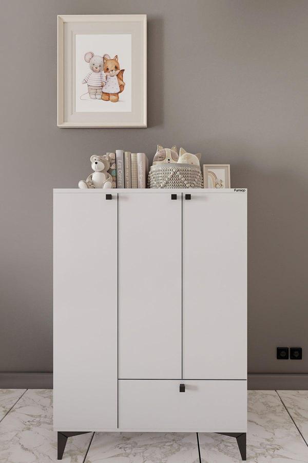 Furniqo GG-1 Bebek Gardırobu, Genç Odası Gardırobu, Çocuk Dolabı, Beyaz - Image 1