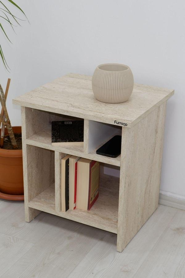 Furniqo KM-2 Komodin, Yan Sehpa, Traverten - Image 1
