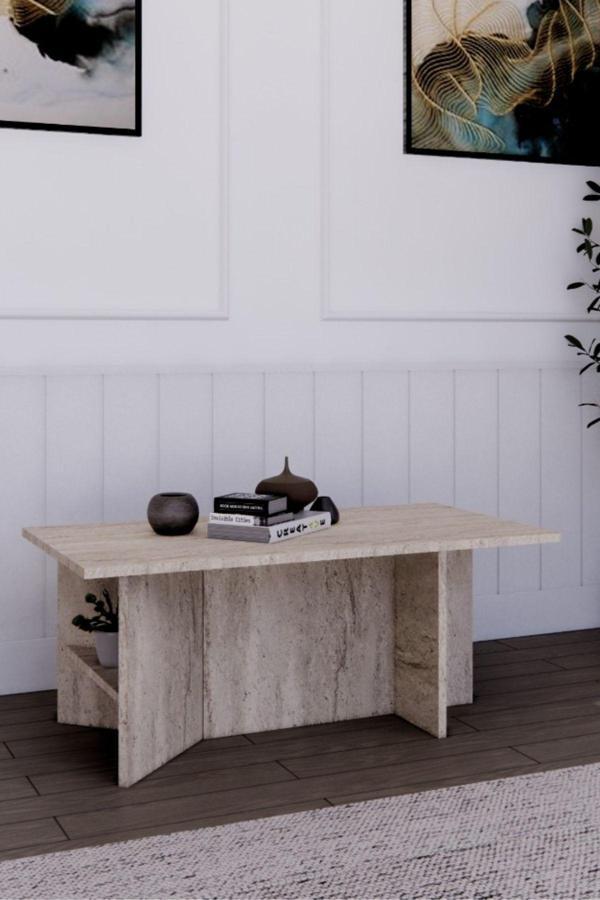 Furniqo OS-1 Orta Sehpa, Modern Orta Sehpa, Kahve Sehpası, Traverten Sehpa, Dekoratif Sehpa - Image 1