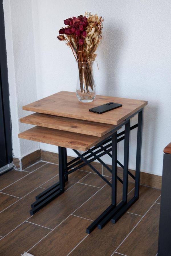 Furniqo ZS-2 3 lü Zigon Sehpa Metal Sehpa Atlantik Çam - Image 1