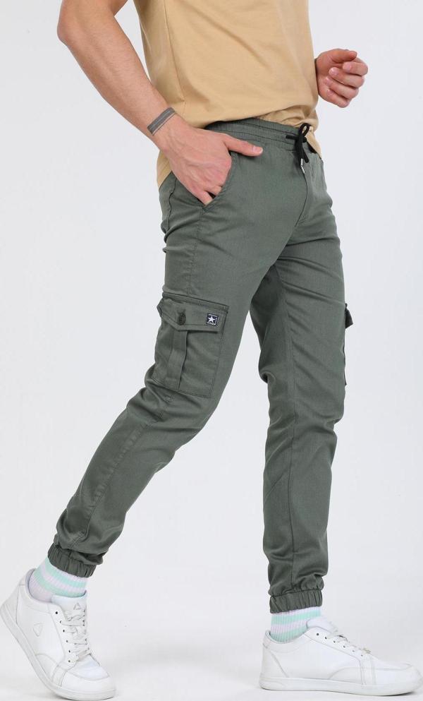 Slim Fit  Yandan Cepli Bel Bağcıklı, Paçaları Lastikli Esnek Kargo Erkek Pantolon - Image 1