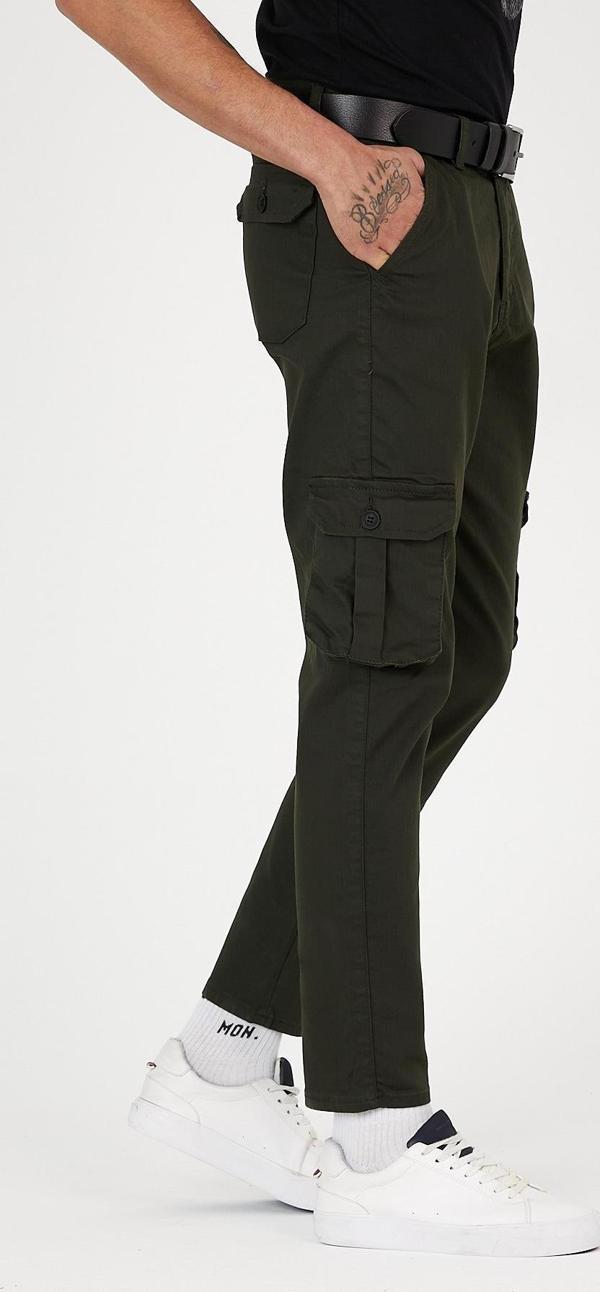 Slim Fit Körüklü Cepli, , Düz Paça Esnek Kumaş Erkek Kargo Pantolon - Image 1