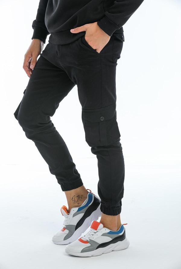 Kargo Cepli, Fermuarlı Paça Lastikli Esnek Kumaş Slim Fit  Gabardin Erkek Kargo Pantolon - Image 1