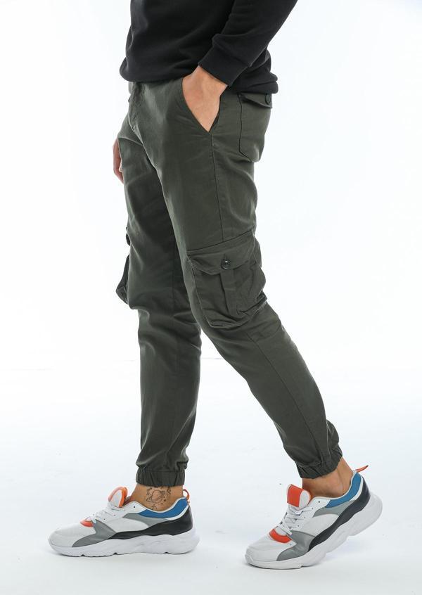 Kargo Cepli, Fermuarlı Paça Lastikli Esnek Kumaş Slim Fit  Gabardin Erkek Kargo Pantolon - Image 1