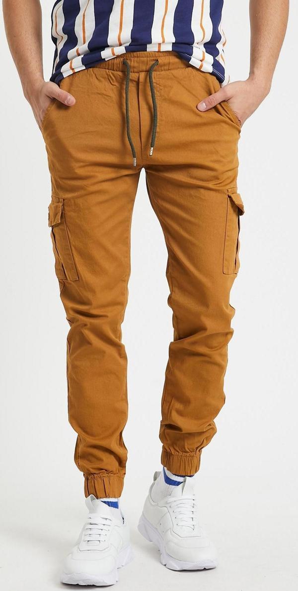 Slim Fit  Yandan Cepli Bel Bağcıklı, Paçaları Lastikli Esnek Kargo Erkek Pantolon - Image 1