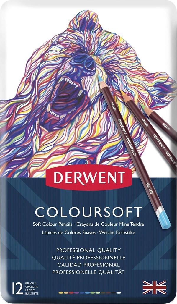 Derwent Coloursoft Serisi Kuru Kalem Seti - 12 Renk Metal Kutulu - Image 1