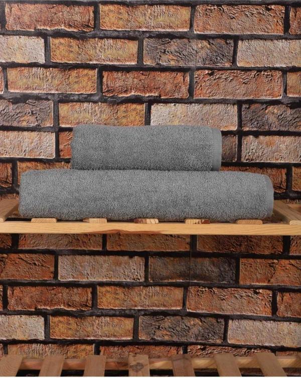2 Parça %100 Pamuklu Soft Lüx Banyo Havlu Seti Gri - Image 1