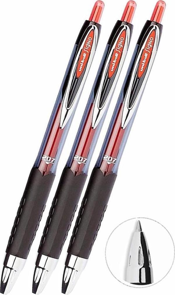 Kırmızı Pilot Kalem 3 Adet Uniball Signo Micro 207 0.5 mm Roller Uçlu Pilot Kalem Umn-207 İnci Uçlu Likit Mürekkepli Jel - Image 1