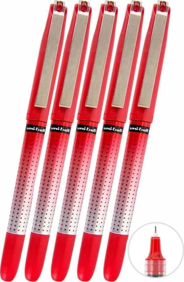 Kırmızı Pilot Kalem 5 Adet Uniball Eye Needle 0.5 mm İğne Uçlu Pilot Kalem Ub-185 S İğne Uçlu Likit Mürekkepli Jel Kalem - Image 1