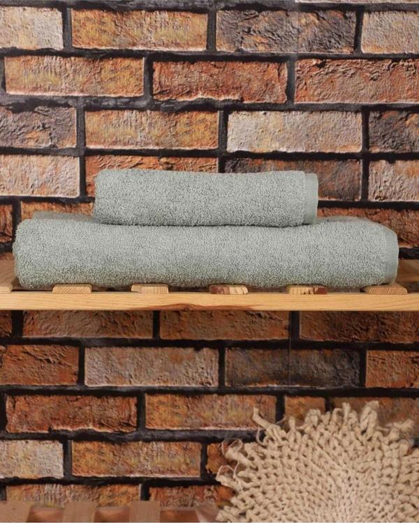 2 Parça %100 Pamuklu Soft Lüx Banyo Havlu Seti Yeşil - Image 1