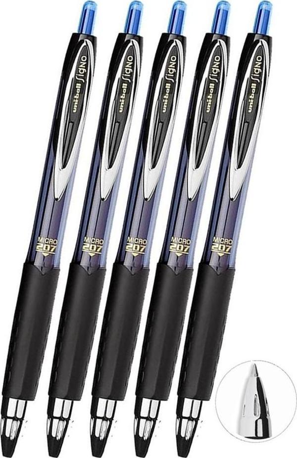 Mavi Pilot Kalem 5 Adet Uniball Signo Micro 207 0.5 mm Roller Uç Kalem Umn-207 İnci Uçlu Likit Mürekkepli Jel Kalem - Image 1