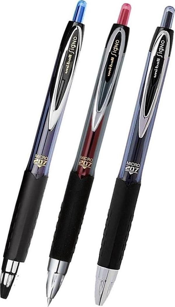 Mavi Siyah Kırmızı Pilot Kalem 3 Adet Uniball Signo Micro 207 0.5 mm Roller Uç Kalem Umn-207 İnci Uçlu Likit Mürekkepli - Image 1