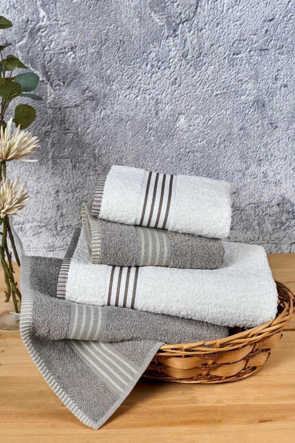 4 lü Kadın Erkek Banyo Havlusu Takımı Oscar Bej-Krem - Image 1