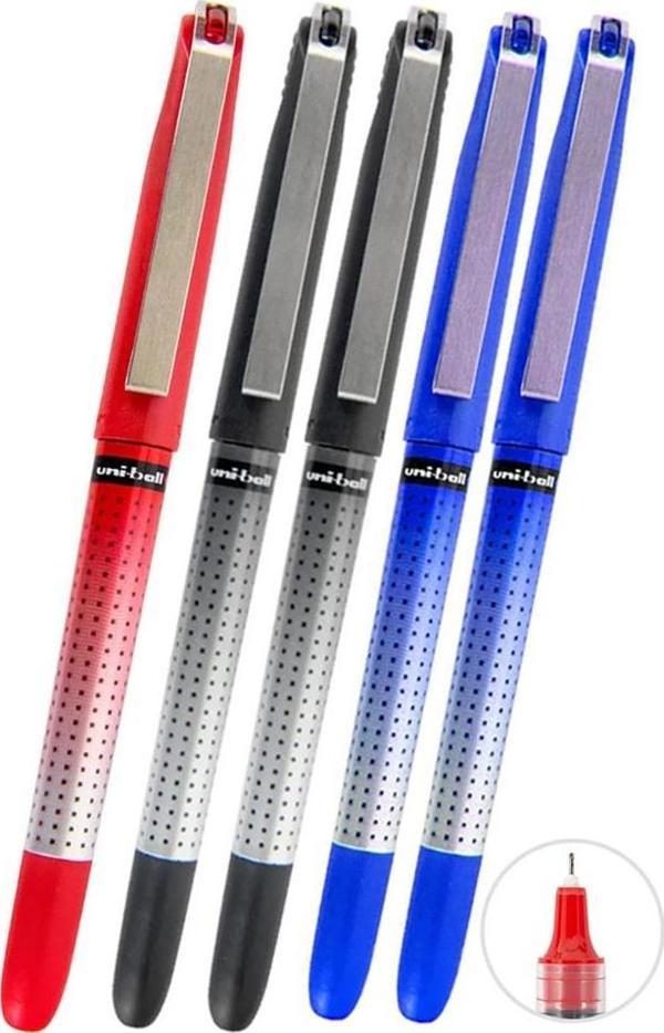Mavi Siyah Kırmızı Pilot Kalem 5 Adet Uniball Eye Needle 0.5 mm İğne Uçlu Pilot Kalem Ub-185 S İğne Uçlu Likit Mürekkep - Image 1