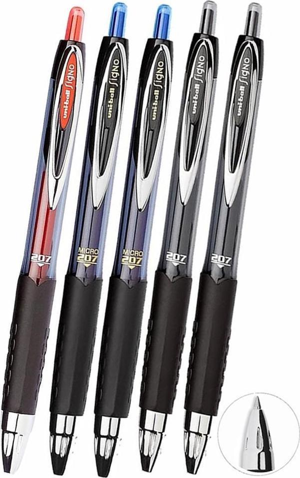 Mavi Siyah Kırmızı Pilot Kalem 5 Adet Uniball Signo 207 0.7 mm Roller Pilot Kalem Umn-207 Likit Mürekkepli Pilot Kalem - Image 1