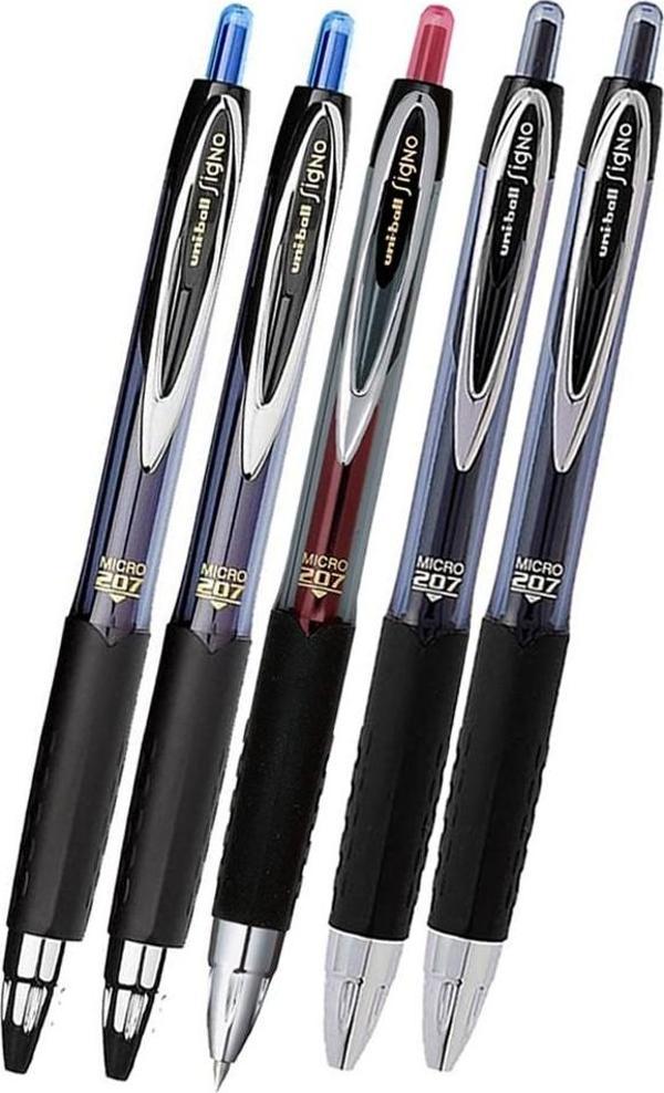 Mavi Siyah Kırmızı Pilot Kalem 5 Adet Uniball Signo Micro 207 0.5 mm Roller Uç Kalem Umn-207 İnci Uçlu Likit Mürekkepli - Image 1