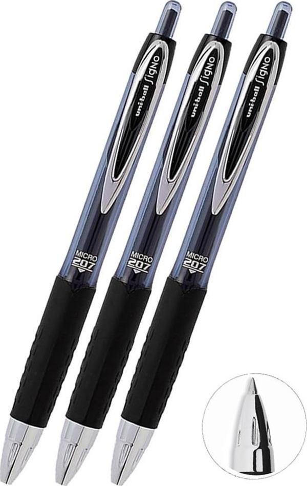 Siyah Pilot Kalem 3 Adet Uniball Signo Micro 207 0.5 mm Roller Uçlu Pilot Kalem Umn-207 İnci Uçlu Likit Mürekkepli Jel - Image 1
