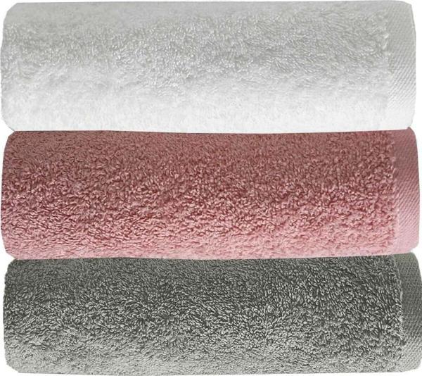 3 lü Düz Renk El Yüz Havlu Seti %100 Pamuklu 50x90 Cm Gri-Gül-Beyaz - Image 1