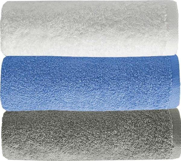 3 lü Düz Renk El Yüz Havlu Seti %100 Pamuklu 50x90 Cm Gri-Mavi-Beyaz - Image 1