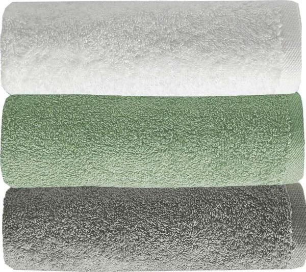 3 lü Düz Renk El Yüz Havlu Seti %100 Pamuklu 50x90 Cm Gri-Yeşil-Beyaz - Image 1