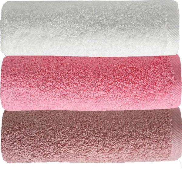 3 lü Düz Renk El Yüz Havlu Seti %100 Pamuklu 50x90 Cm Gül-Pembe-Beyaz - Image 1