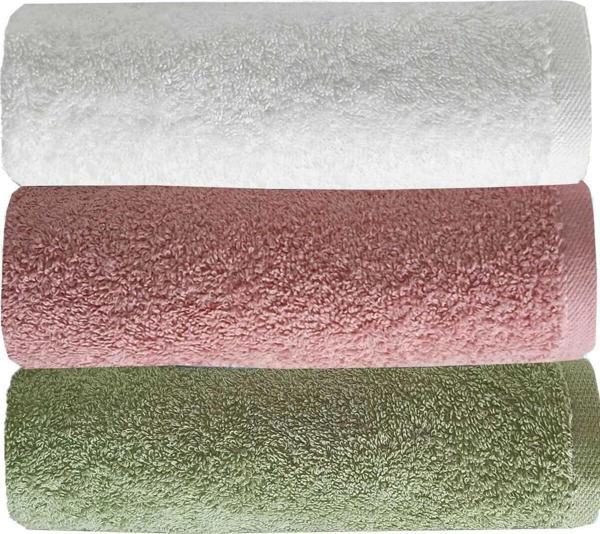 3 lü Düz Renk El Yüz Havlu Seti %100 Pamuklu 50x90 Cm Yeşil Gül Beyaz - Image 1