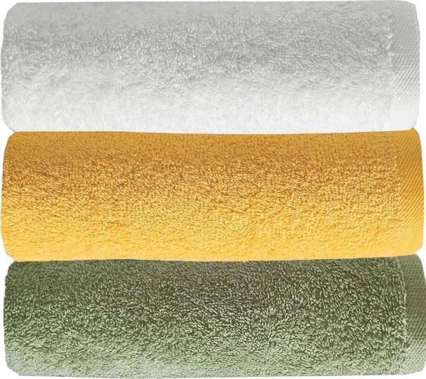 3 lü Düz Renk El Yüz Havlu Seti %100 Pamuklu 50x90 Cm Yeşil Sarı Beyaz - Image 1