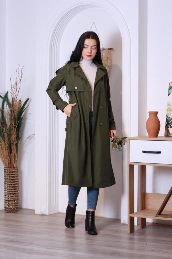 Reglan Kol Mevsimlik Astarlı Uzun Trençkot,Kap - Image 1