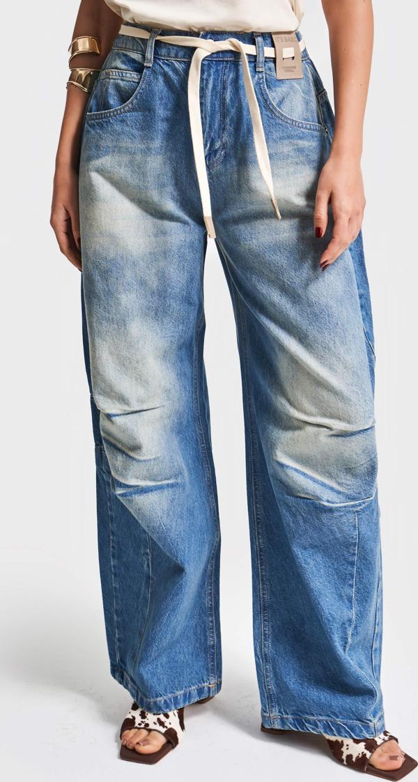 Kadın T.Kot Rengi 2S5-65 Barrel Balon Fit Bol Kesim Kemer Detaylı %100 Koton Denim Jean - Image 1