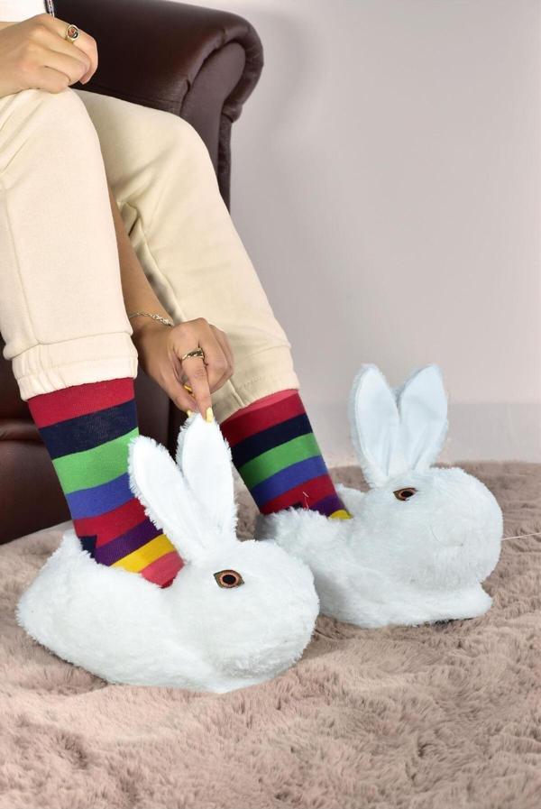 Modaonn Kadın Hayvanlı Kışlık Peluş Tavşan Panduf Ev Terliği - Image 1
