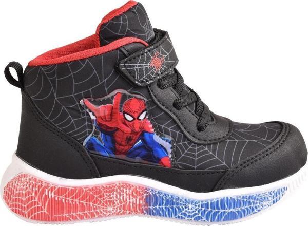 Modaonn Spiderman Erkek Çocuk Işıklı Siyah & Lacivert Kaymaz Taban İçi Polarlı Spor Ayakkabı - Hafif Spor Bo - Image 1