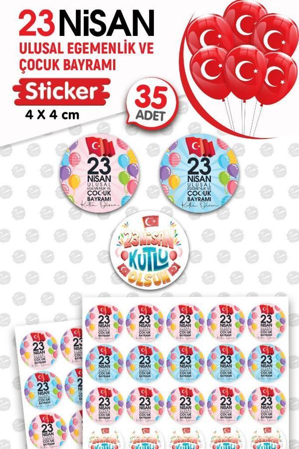 Karışık Model 23 Nisan Etiketi Ulusal Egemenlik Ve Çocuk Bayramı 4 Cm Sticker (35 ADET)-T1213 - Image 1