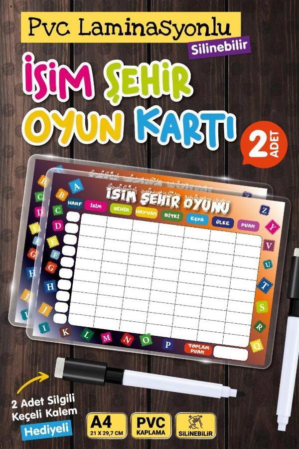 İsim Şehir Oyunu  Hayvan Bitki Eşya 2 ' li  Set Yaz Sil Pvc Kaplı-Kalem Hediyeli-T1214 - Image 1