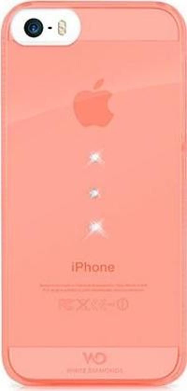 White Diamonds iPhone SE/5S/5 Swarovski Trinity Desenli Kılıf - Coral - Image 1