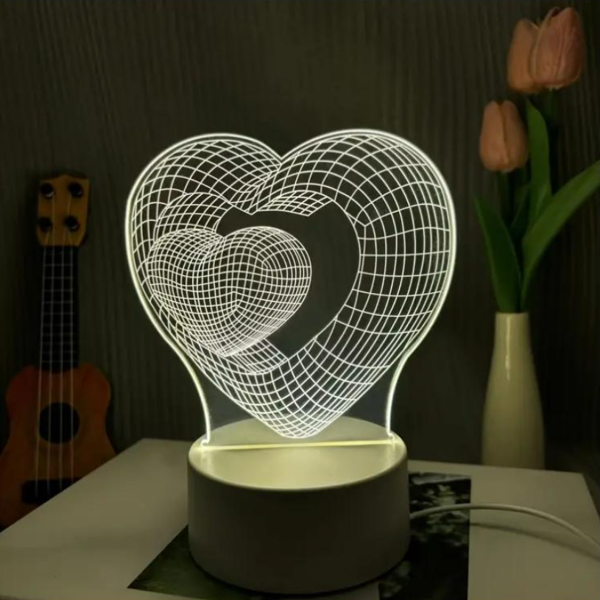 3D Kalp Kalbe Baskılı Gece Lambası - Image 1