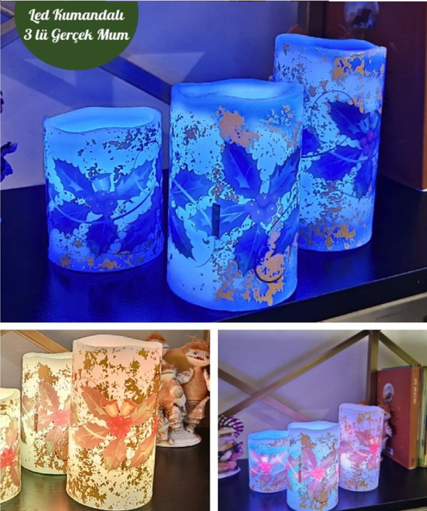 Adm Store Yılbaşı Noel Mumu Gerçek Led Mum Seti 3LÜ Christmas Renk Değiştiren Uzaktan Kumandalı Led Işıklı MUM - Image 1