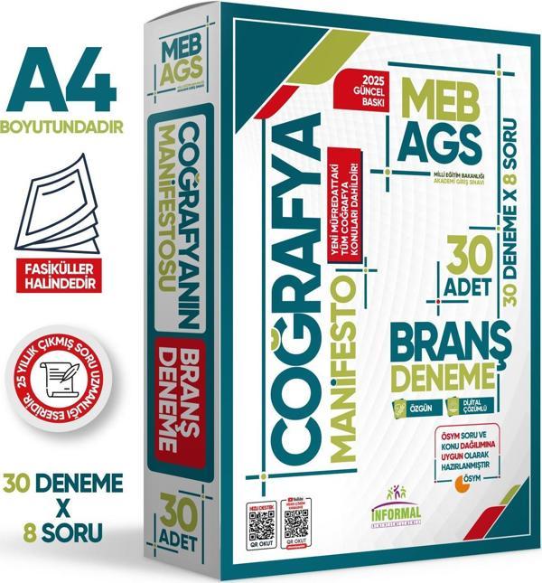 2025 MEB AGS Coğrafya Manifesto Branş Deneme PAKETİ 30lu (30x8) Fasikül SETİ Özgün Dijital Çözümlü - İnformal Yayınları - Image 1