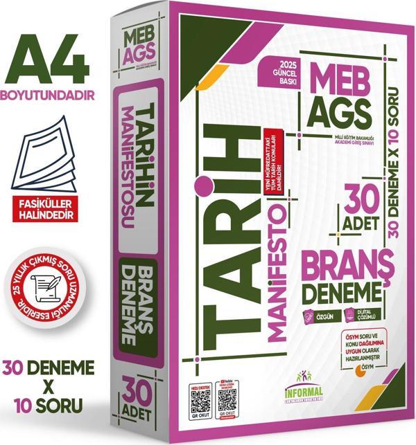 2025 MEB AGS Tarih Manifesto Branş Deneme PAKETİ 30lu (30x10) Fasikül SETİ Özgün Dijital Çözümlü - İnformal Yayınları - Image 1