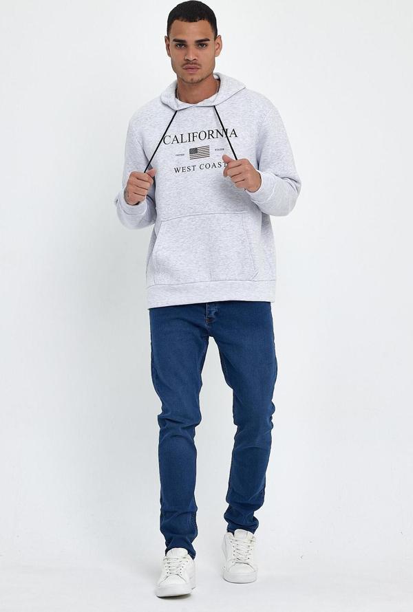 Süperlife Erkek Rahat Kalıp İçi Polarlı 3 iplik Kanguru Amerikan Baskılı Cepli Swetashırt Spr24sw01 - Image 1