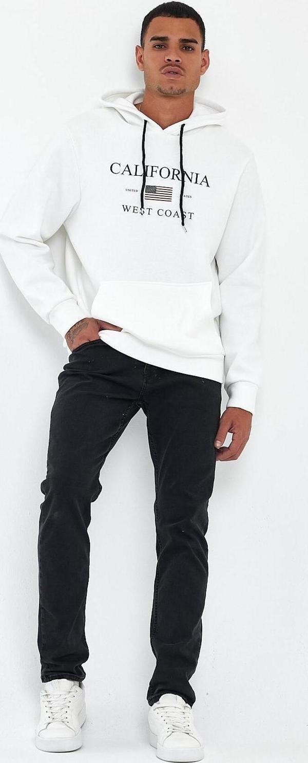 Süperlife Erkek Rahat Kalıp İçi Polarlı 3 iplik Kanguru Amerikan Baskılı Cepli Swetashırt Spr24sw01 - Image 1