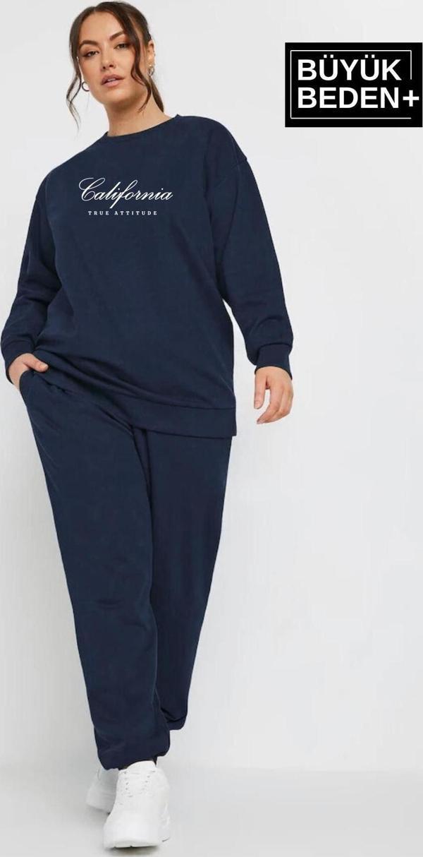 Süperlife Kadın El Yazılı California Baskılı Büyük Beden İnce Bisiklet Yaka Swatshırt SPR25BSWK63 - Image 1