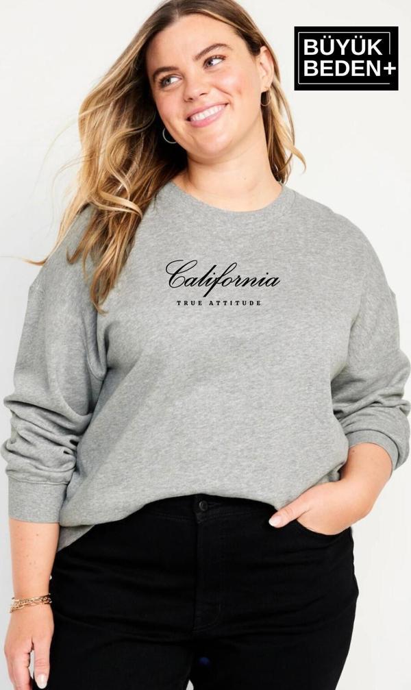 Süperlife Kadın El Yazılı California Baskılı Büyük Beden İnce Bisiklet Yaka Swatshırt SPR25BSWK63 - Image 1