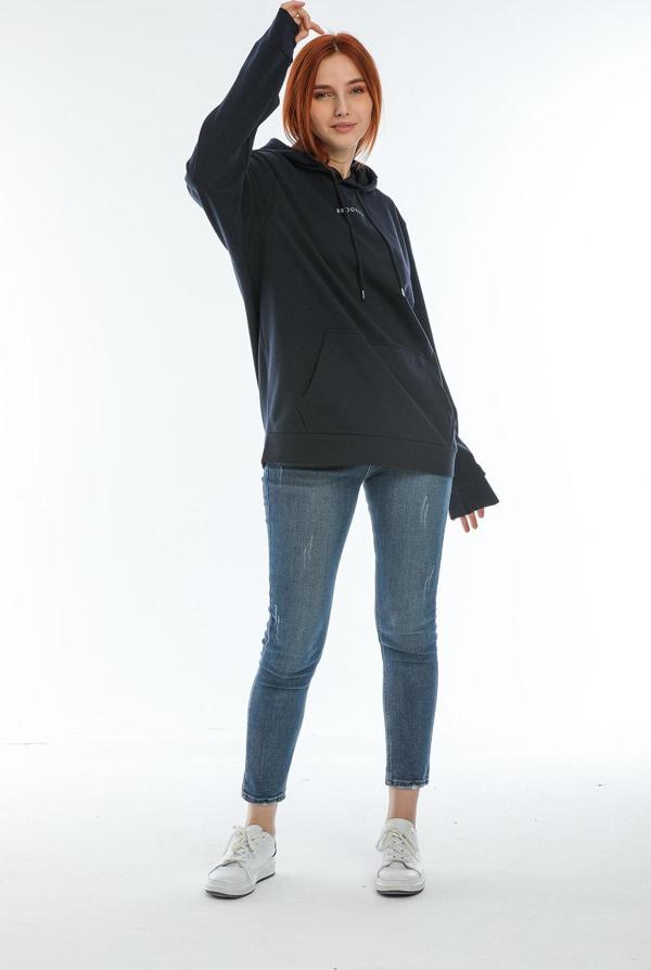 Süperlife Kadın Kapüşonlu Oversize Brooklyn Baskılı İnce Sweatshirt SPR22SWK161 - Image 1