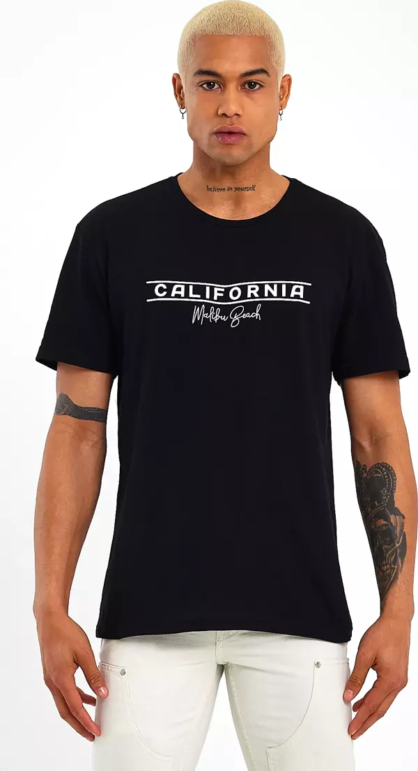 Süperlife Erkek Bisiklet Yaka Regular Fit Californıa Baskılı Tişort SPR23ts304 - Image 1
