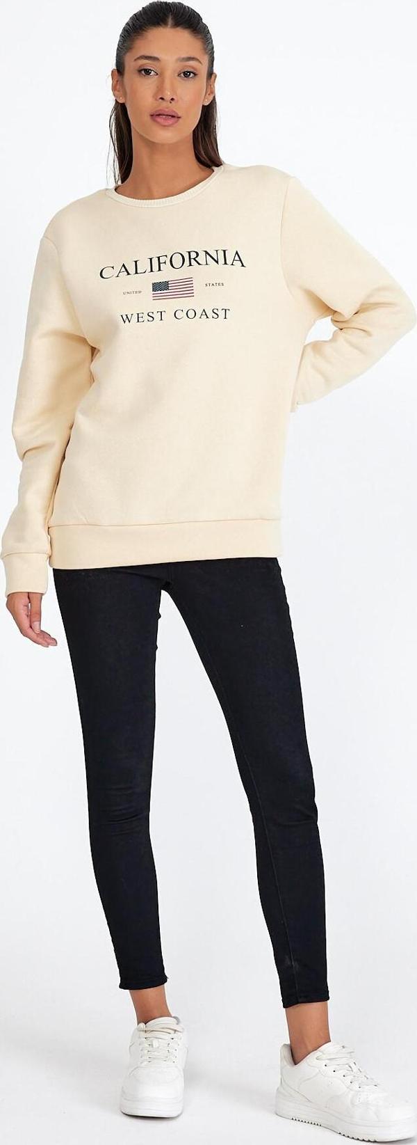 Süperlife Kadın Bisiklet Yaka Rahat Kalıp İçi Polarlı 3 iplik Amerikan Baskılı Swetashırt spr24swk26 - Image 1