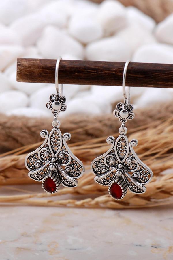 Kök Yakut Taşlı Telkari Elişi Gümüş Yüzük 5772 - Image 1