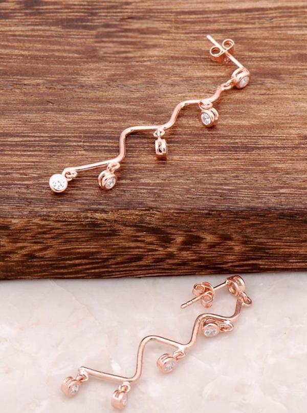 Rose Gümüş Zirkon Taşlı Zigzag Tasarım Küpe 2152 - Image 1