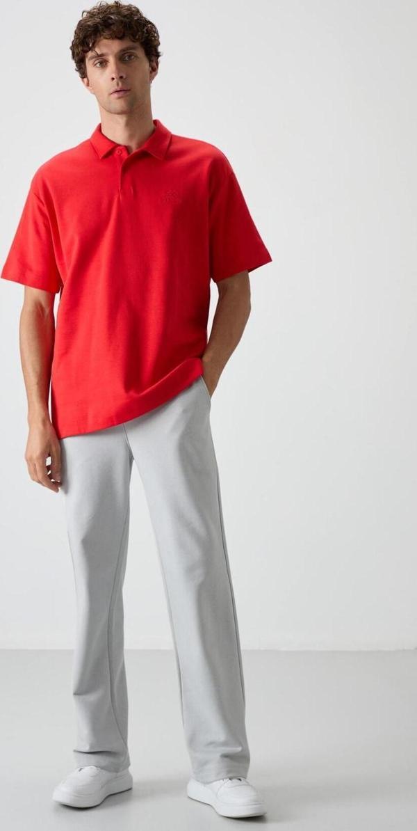 Fiesta Pamuklu Kalın Yumuşak Dokulu Oversize Fit Basic Polo Yaka Erkek T-Shirt - 88327 - Image 1