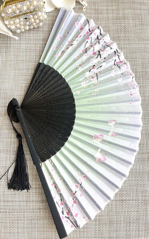 Yelpaze Sakura Çiçekli Pembe Bambu Kumaş Yelpaze A507 - Image 1